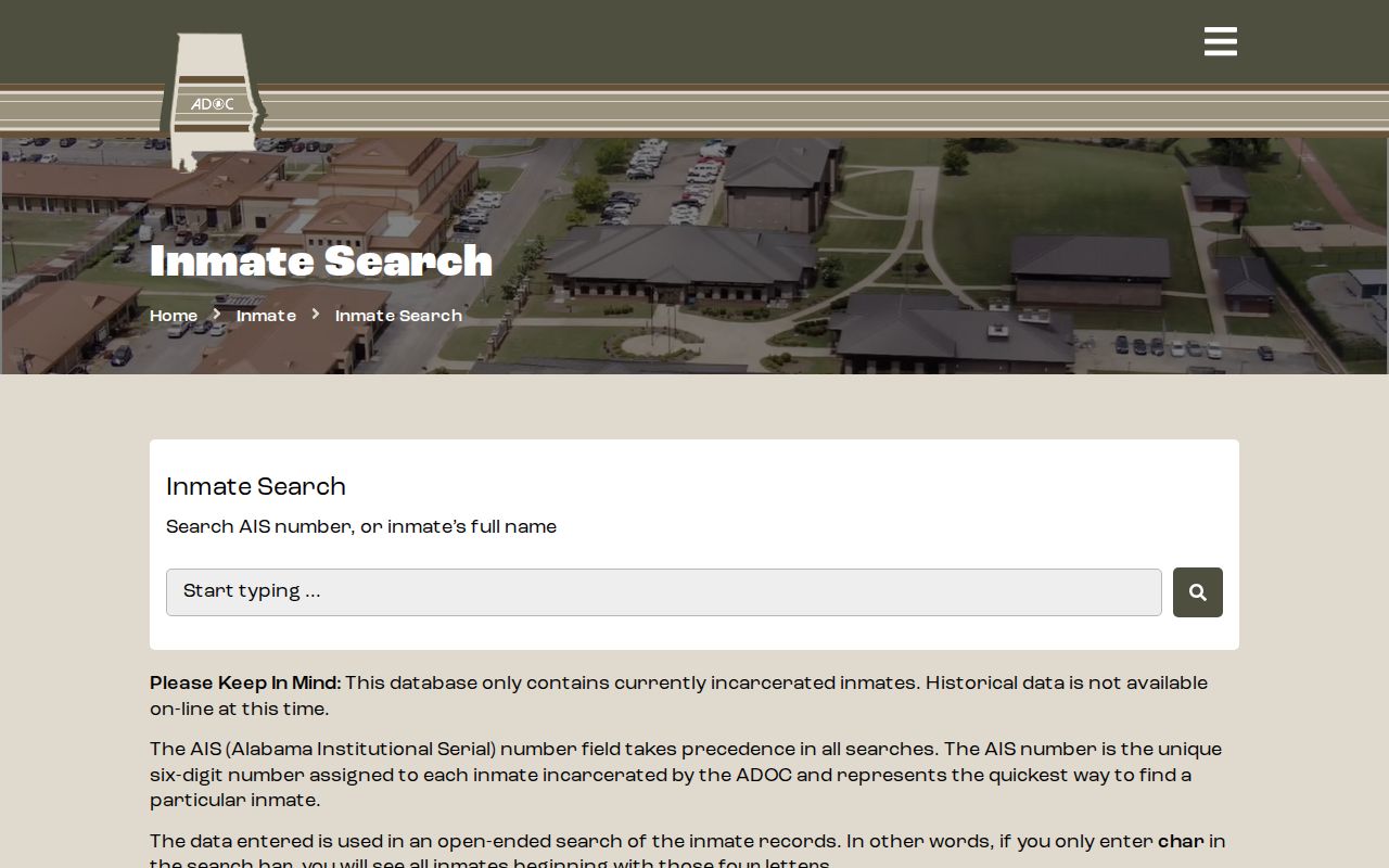 Blank Alabama Department of Corrections inmate search form