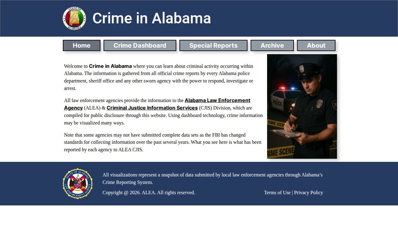 Alabama crime information portal landing page